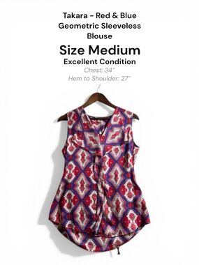 Takara Red & Blue Geometric Sleeveless Blouse – Size Medium